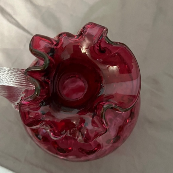 Vintage Fenton Cranberry Glass Pitcher Dot Optic Cranberry 20 Oz Pitcher Ruffled - Picture 6 of 7